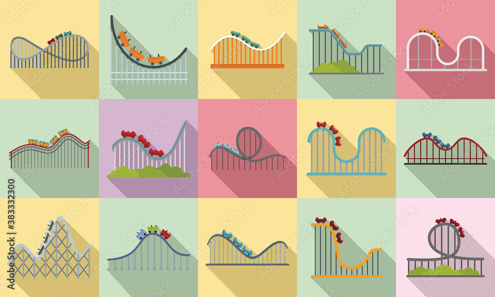 Use Coasters Icon Roller coaster icons set. Flat set of roller coaster vector icons for ...
