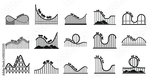 Roller coaster park icons set. Simple set of roller coaster park vector icons for web design on white background photo