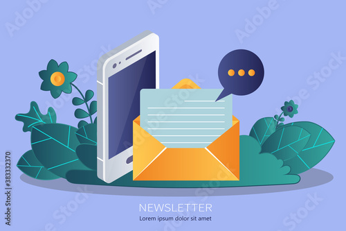 Flat design concept of regularly distributed news publication via e-mail with some topics of interest to its subscribers. Flat vector illustration. Newsletter concept