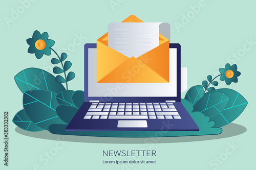 Flat design concept of regularly distributed news publication via e-mail with some topics of interest to its subscribers. Flat vector illustration. Newsletter concept