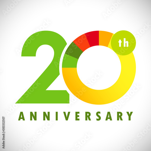 20 th anniversary numbers. 20 years old coloured congrats. Cute congratulation concept. Isolated abstract graphic design template. Green digits. Up to 20%, -20% percent off discount. Decorative sign.