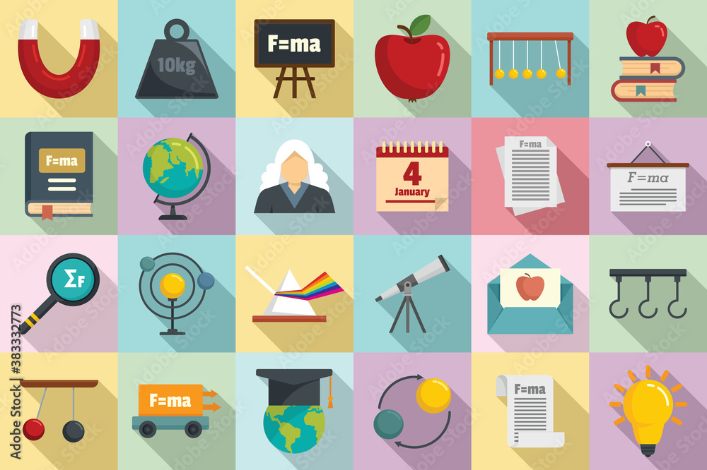 Newtons day icons set. Flat set of Newtons day vector icons for web design Newtons day icons set. Flat set of Newtons day vector icons for web design