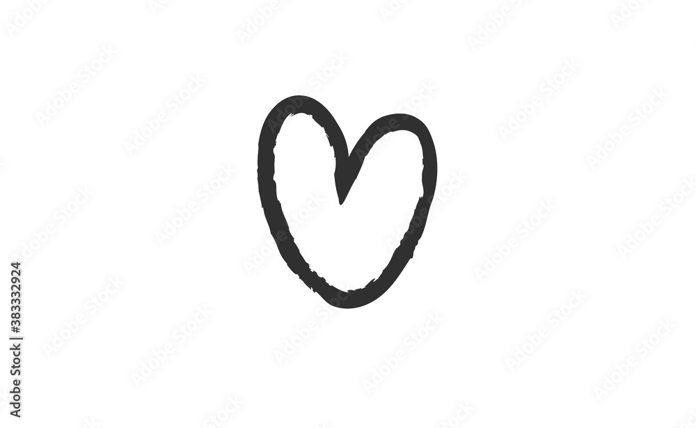 Sign of a heart. Love symbol doodle. Hand drawn vector illustration.