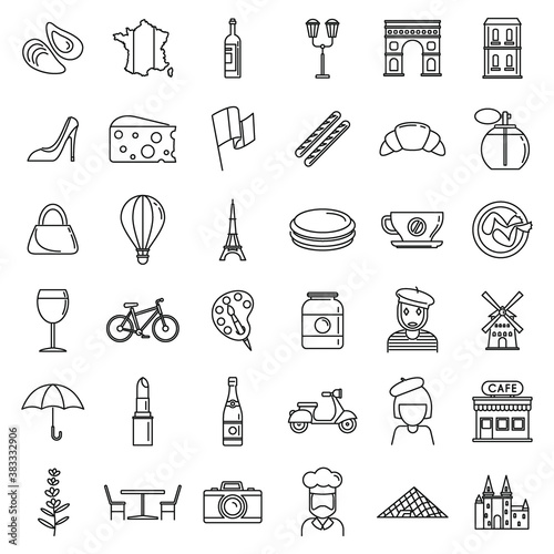 France country icons set. Outline set of France country vector icons for web design isolated on white background