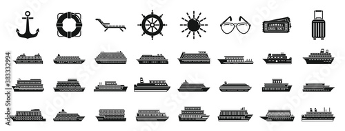 Cruise ship icons set. Simple set of cruise ship vector icons for web design on white background
