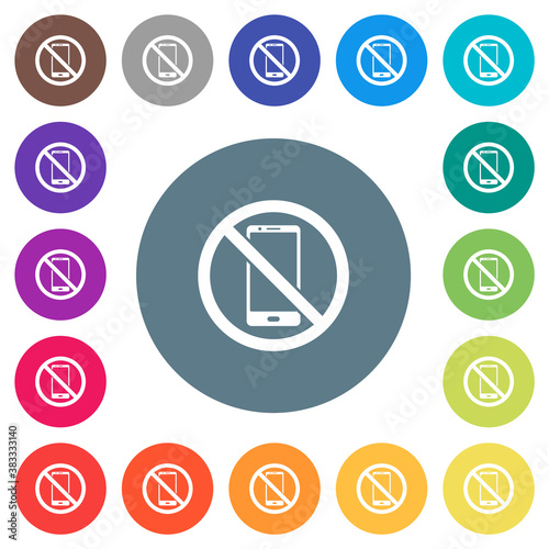 No smartphone flat white icons on round color backgrounds