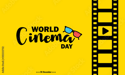 World cinema day banner. With film strip. Cinematography. Vector on isolated background. EPS 10