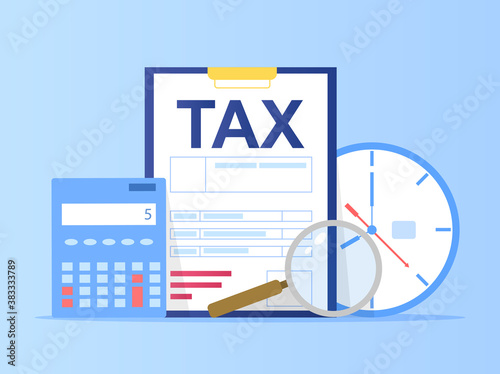 Tax payment concept. Flat cartoon colored vector illustration. Web page, web site or landing page template.