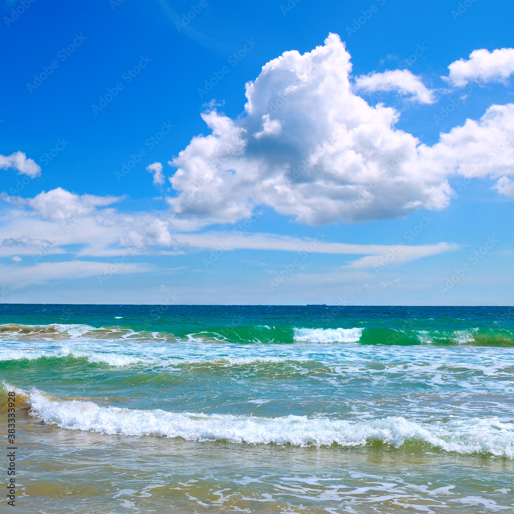 Sea view from beach with sunny sky. Sea view from beach with sunny sky.