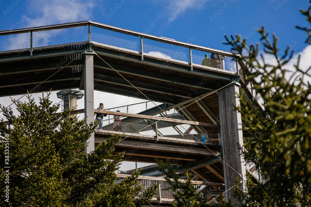 Treetop Walkway (Stezka korunami stromu) in sunny day Lipno nad Vltavou, South Bohemia, Czech Republic