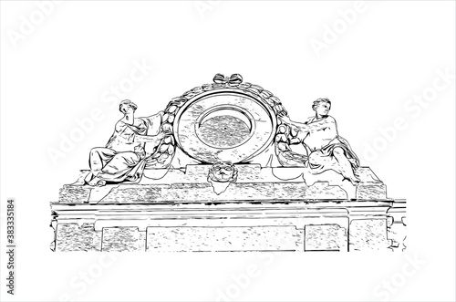 Building view with landmark of Bergamo is a city in the alpine Lombardy region of northern Italy. Hand drawn sketch illustration in vector.