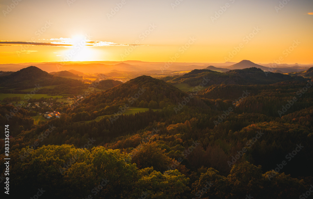 sunset on the Střední vrch (Mittenberg) Middlemountain in Czech Republic