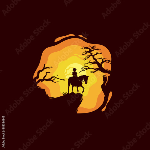 a girl riding a horse on a cliff