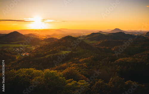 sunset on the St  edn   vrch  Mittenberg  Middlemountain in Czech Republic