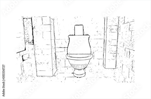 Building view with landmark of Bergamo is a city in the alpine Lombardy region of northern Italy. Hand drawn sketch illustration in vector.