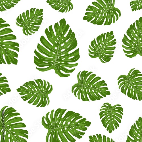 Monstera deliciosa leaf seamless pattern © Yuki