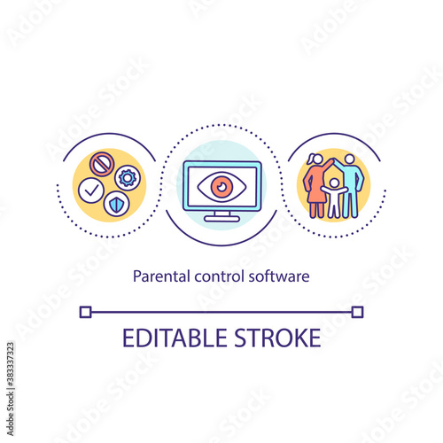 Parental control software concept icon. Limited screen time idea thin line illustration. Kids safe online. Control tools. Vector isolated outline RGB color drawing. Editable stroke