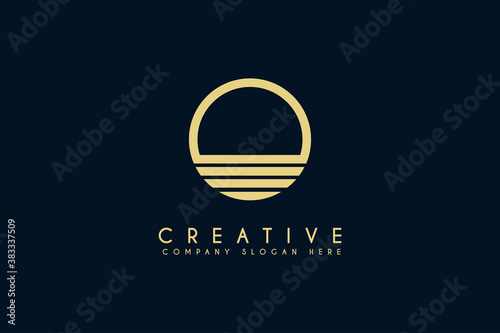 Circle Sunset logo design vector illustration isolated on blue background