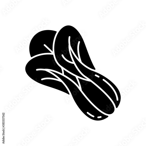 Bok choy black glyph icon. Natural vegetables options. Healthy meals components. Eco greens ingredients. Superfoods variety. Silhouette symbol on white space. Vector isolated illustration