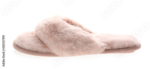 Single stylish soft slipper on white background