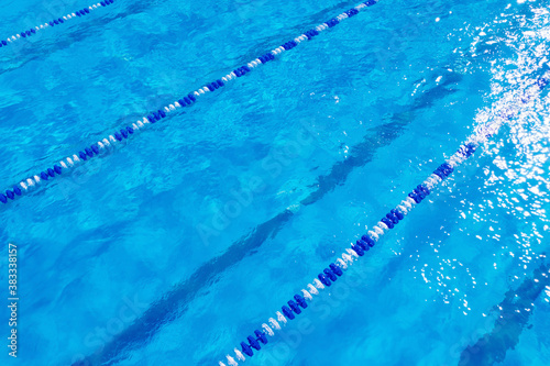 Swimming pool with racing lane dividers  closeup view