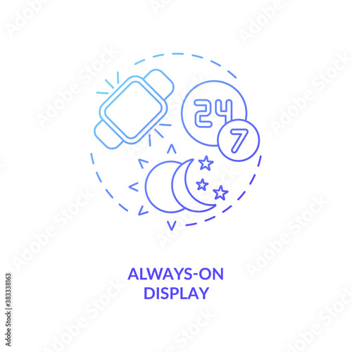 Always-on display concept icon. Device capability idea thin line illustration. AOD feature. Automatic sleep tracking. On-screen content. 24 7 user support. Vector isolated outline RGB color drawing