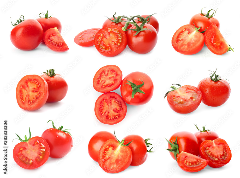 Set of ripe red tomatoes on white background Set of ripe red tomatoes on white background