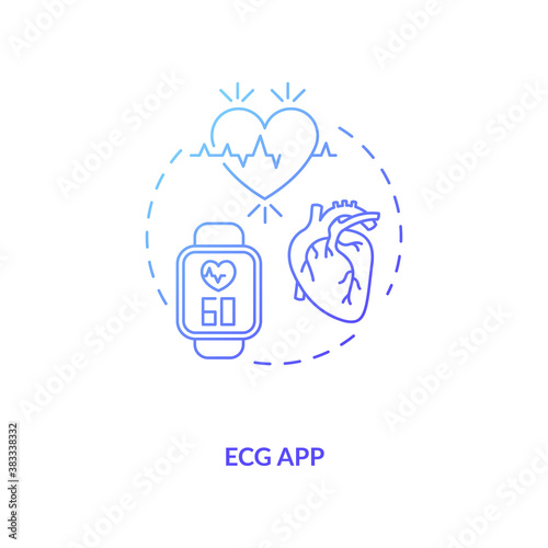 ECG app concept icon. Wearable technology feature idea thin line illustration. Electrocardiogram. ECG-reading device. Abnormal heart beat. Health tracking. Vector isolated outline RGB color drawing