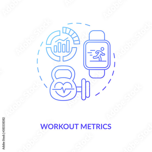 Workout metrics concept icon. Wearable technology feature idea thin line illustration. Fitness and activity stats real-time tracking. Step counting. Running. Vector isolated outline RGB color drawing