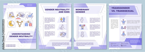 Gender neutrality and kids brochure template. Non binary identity. Flyer, booklet, leaflet print, cover design with linear icons. Vector layouts for magazines, annual reports, advertising posters