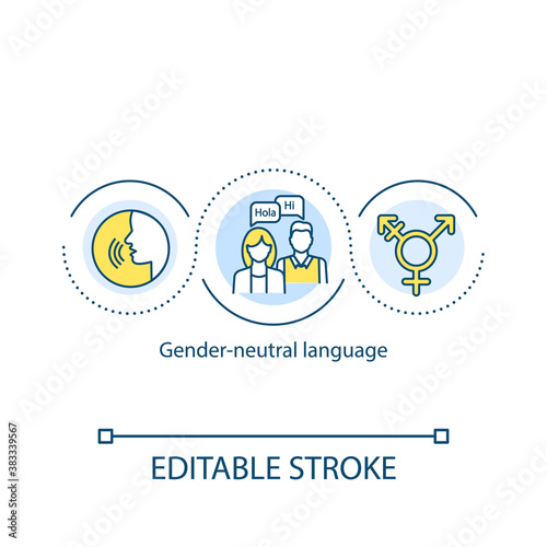 Gender neutral language concept icon. Inclusive workplace for man and woman. Job position. Gender issues idea thin line illustration. Vector isolated outline RGB color drawing. Editable stroke