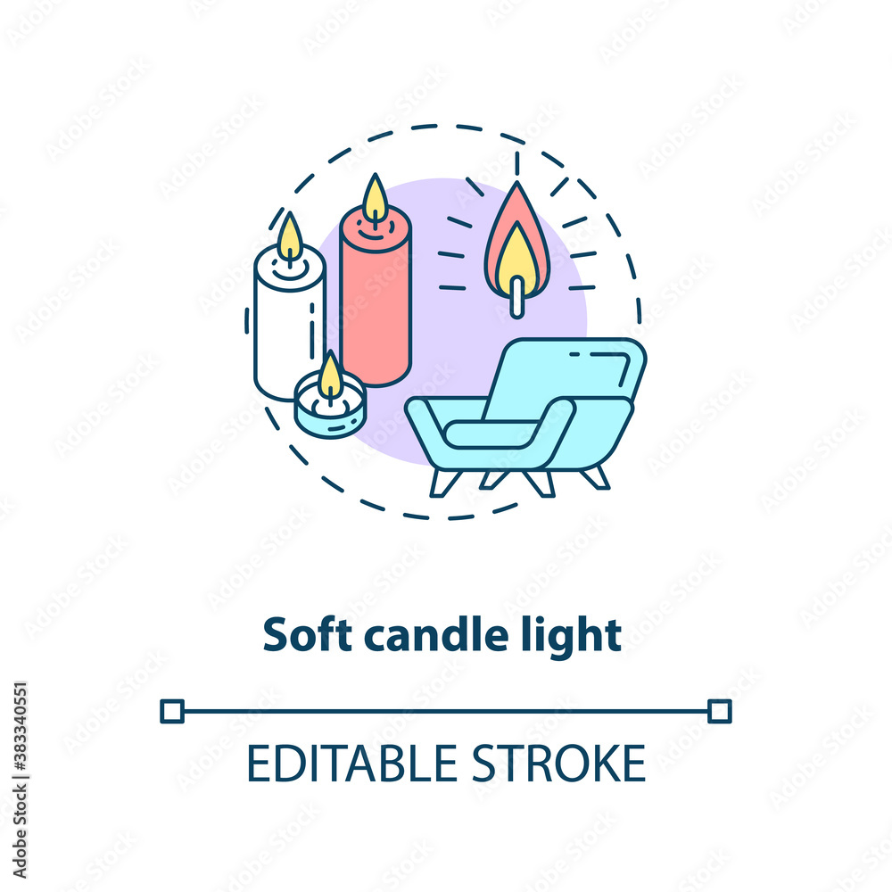 Soft candle light concept icon. Hygge lifestyle idea thin line
