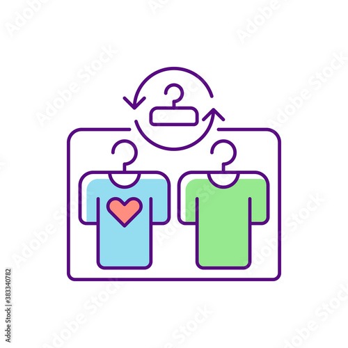 Second hand shop RGB color icon. Affordable retail service, budget shopping. Consumerism. Buying, reselling used clothes at low prices. Isolated vector illustration