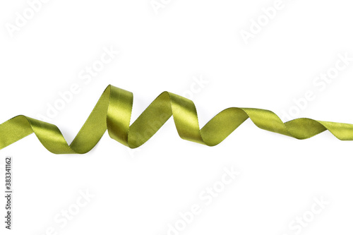 green satin curly ribbon isolated on white background