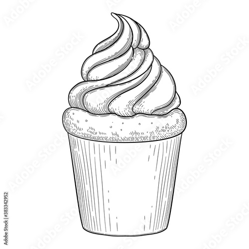 Ice cream cup cake icon. Hand drawn and outline illustration of ice cream cup cake vector icon for web design