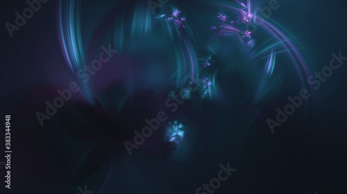 Computer generated fractal abstract background. Bright glowing colourful shapes over dark space