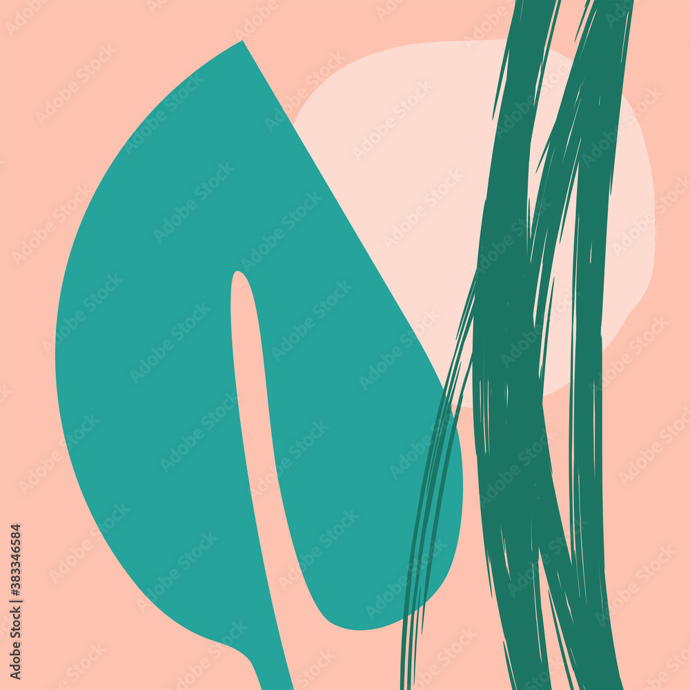 Fototapeta premium Modern collage with leaf and brush strokes. Stylish square pattern. Vector illustration.
