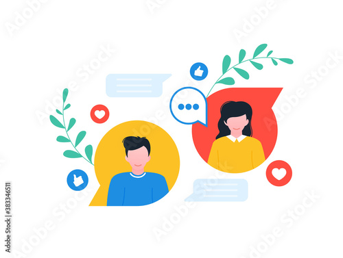 Conversation concept. Dialogue, contact, conversational exchange between two individuals. Vector illustration.