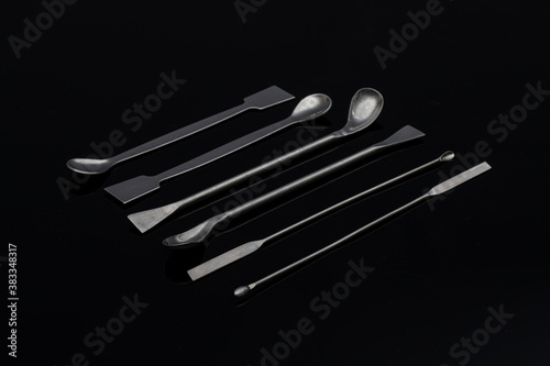 Spatula, Spoon - Metal Laboratory Equipments. Lab spatulas and micro scoop reagent lab sampling used in laboratory photo