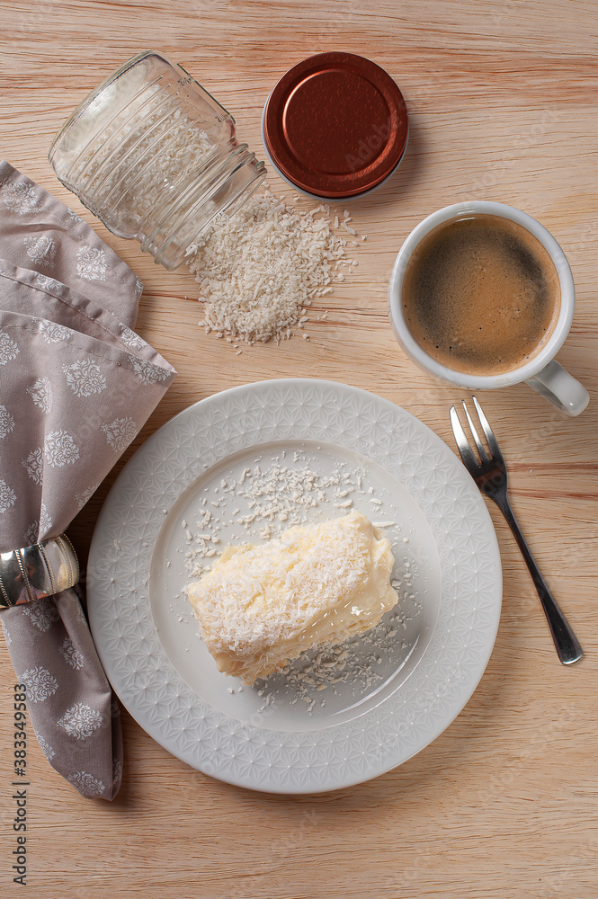 .Coconut cake. made with puff pastry and known in Brazil as the Napoleon Hat .Coconut cake. made with puff pastry and known in Brazil as the Napoleon Hat