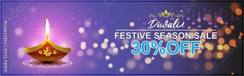 Diwali Festive Season Sale banner, 30% off,  on beautiful bokeh backgrund. Dipawali, Indian festival, diya lamp, oil lamp, colorful bokeh background, vector illustration offer banner, advertisement
