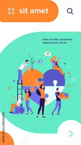 Stylized volunteers help charity and sharing hope isolated flat vector illustration. Cartoon abstract social team or group with humanitarian support. Donation and aid community concept