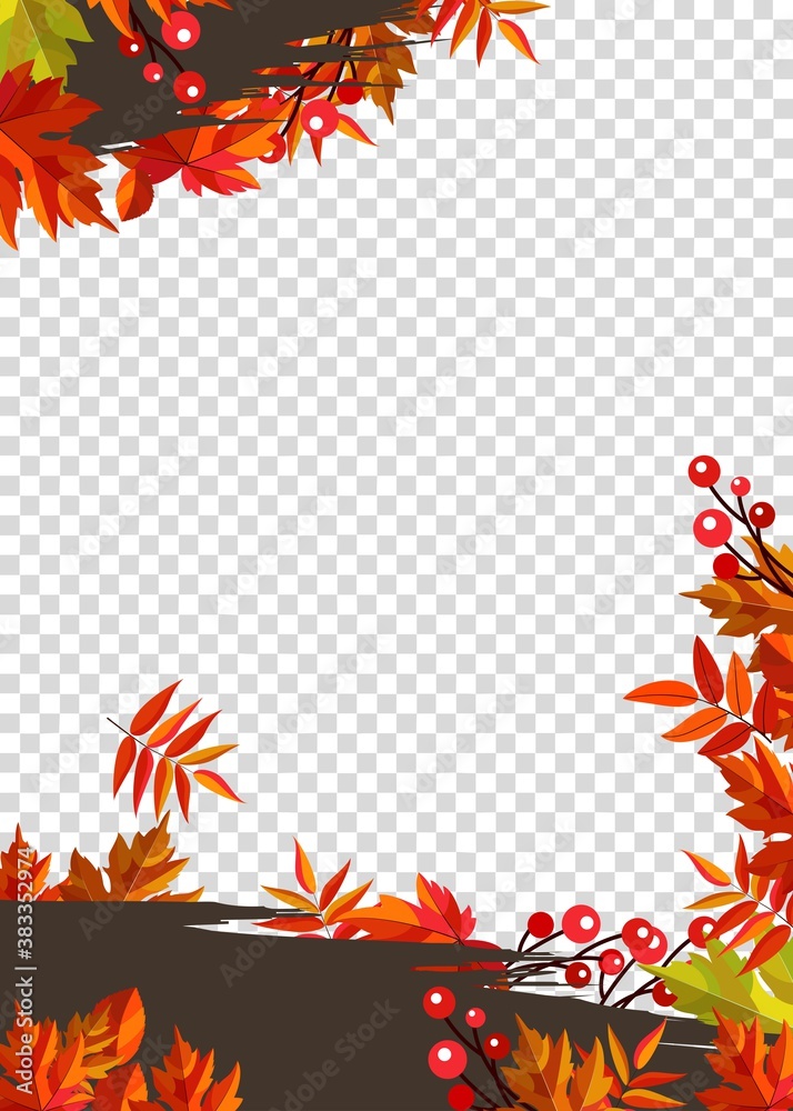 Autumn leaves border frame with space text on transparent background. Can be used for thanksgiving, harvest holiday, decoration and design. Autumn leaves border frame with space text on transparent background. Can be used for thanksgiving, harvest holiday, decoration and design.