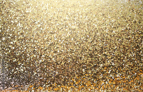 Blur Gold (bronze) glitter shine dots confetti. Abstract light blink sparkle defocus backgound. photo