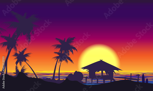 Tropical Palm Tree Seaside Sunset Landscape