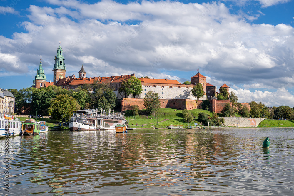 Wawel Castle and waterfront of Vistula river in Cracow, Poland
