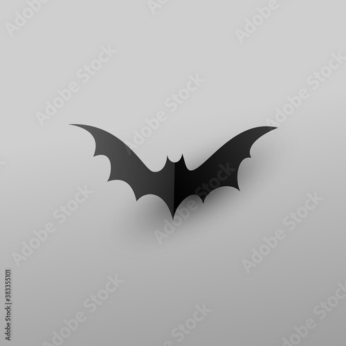 Halloween hand drawing black bat with shadow isolated on white background. Bats silhouettes. . Vector illustration.