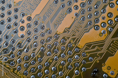pins on the back of the motherboard close-up.