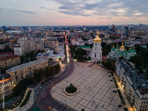 Aerial view of a concert on the historical center of Kiev on sofievskaya square in the evening photo