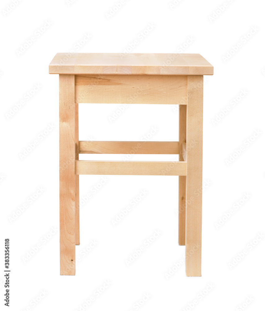 Front view of unpainted wood square stool Front view of unpainted wood square stool